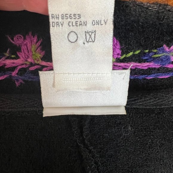 CLC Jacket L Black 100% Wool Floral Embroidered Boho Cottagecore Clasp Womens - Picture 9 of 10